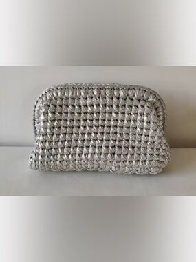 Woven Metallic Silver Clutch